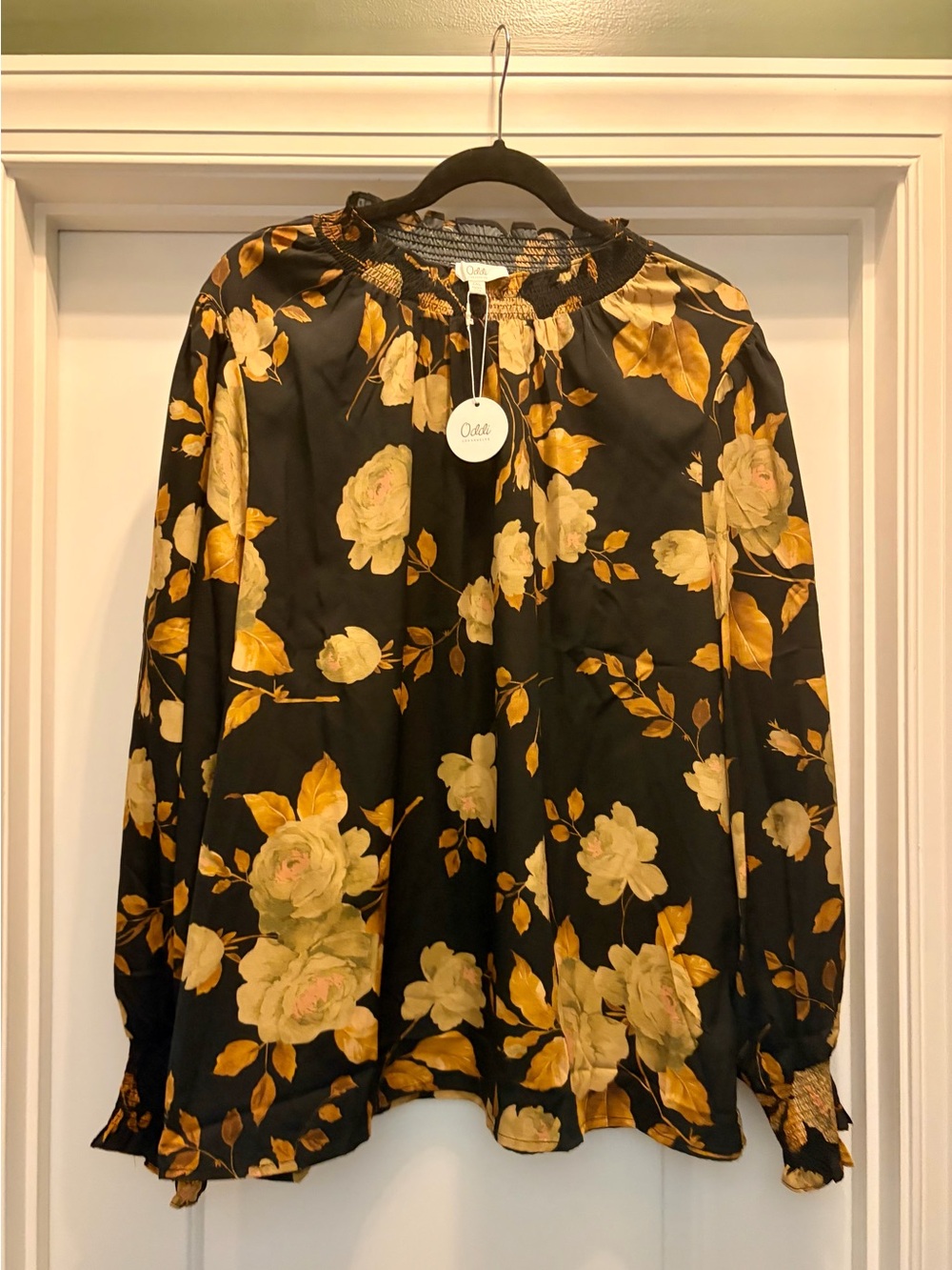Oddi Black Blouse with Yellow and Cream Floral Print